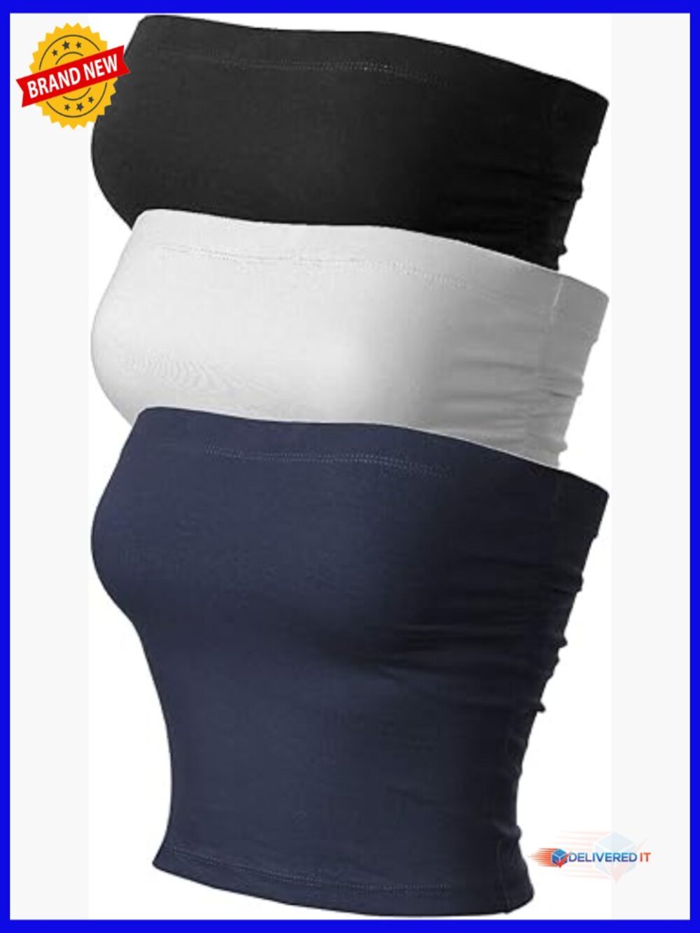 3 Pack Tube Tops with Built-in Bra Strapless Bandeau Side Ruched Tanks